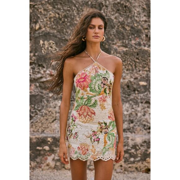 Hemant And Nandita Short Floral Eyelet Scalloped Mini Dress Large - Picture 2 of 10